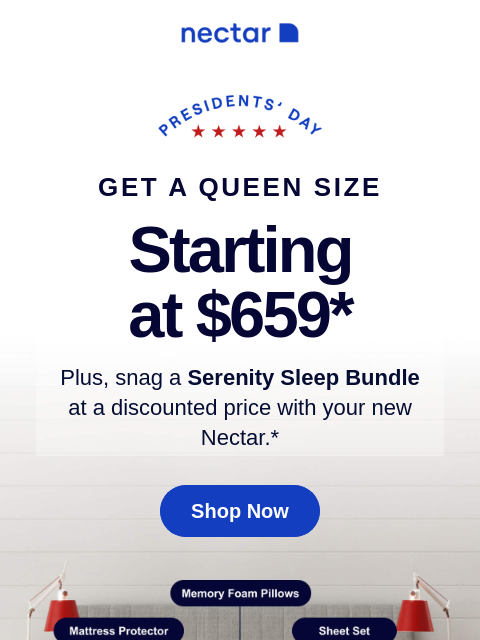 Queen sizes start at $659 with all mattress purchases including our 365-night risk-free sleep trial. Don't miss this special offer. Get a Queen Size Starting at $659* Plus, snag a Serenity Sleep