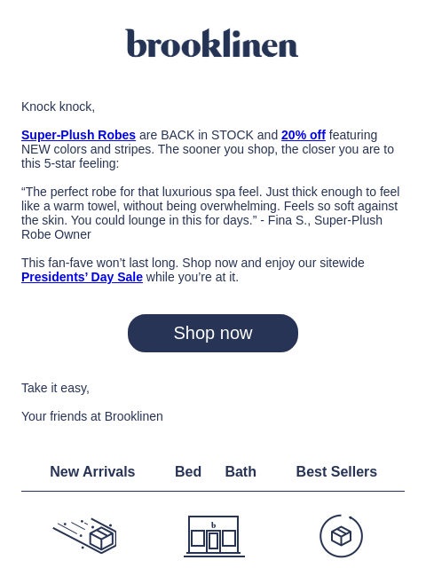 brooklinen newsletter: BACK IN STOCK SUPER-PLUSH ROBES