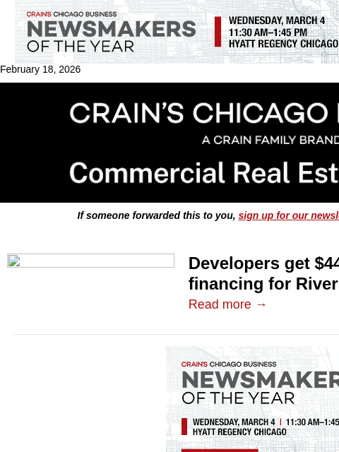 crainalerts newsletter: Developer gets financing for River North apartment...