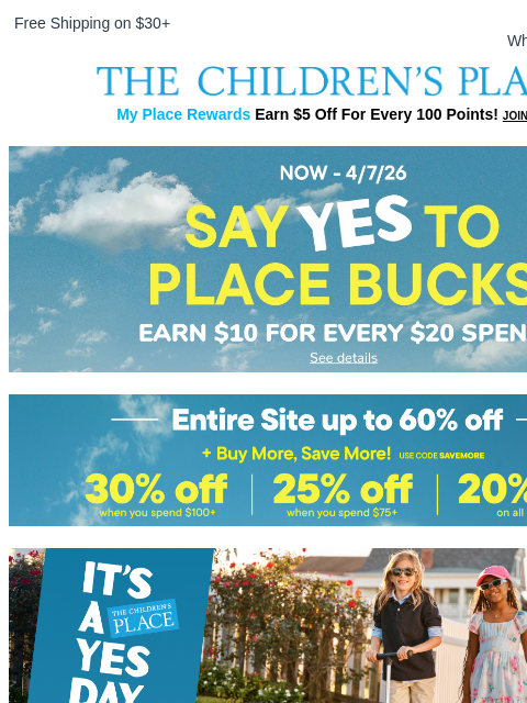 childrensplace newsletter: STARTS NOW: Extra 30% off your Entire order!