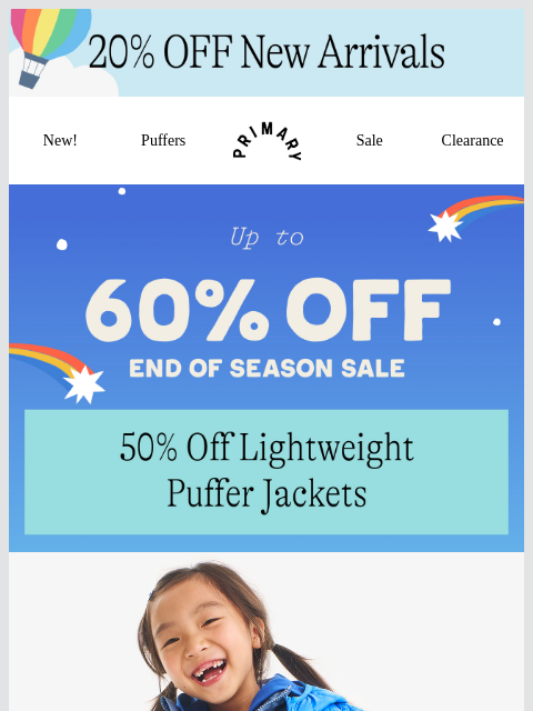 primary newsletter: Ends SOON ⏳ 50% OFF puffer jackets