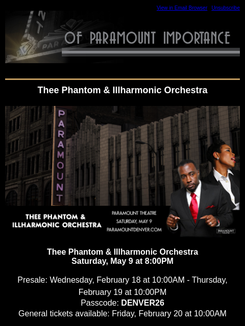 kroenkeentertainment newsletter: Presales: Thee Phantom & Illharmonic Orchestra, Aa...