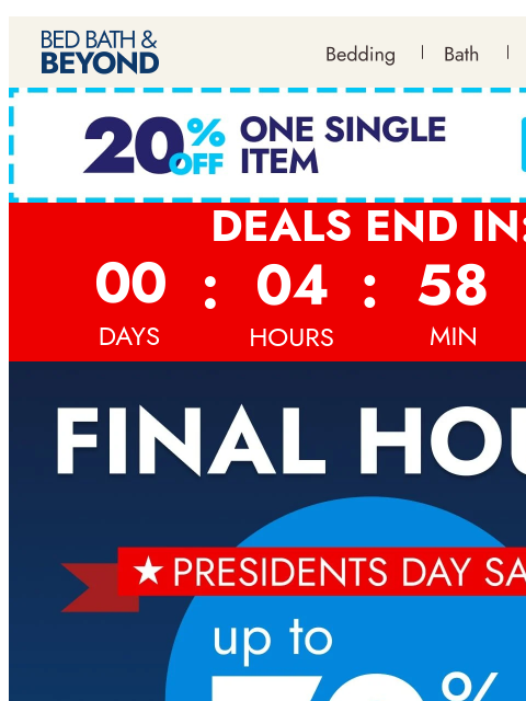 bedbathandbeyond newsletter: Ends tonight: up to 70% off 🇺🇸