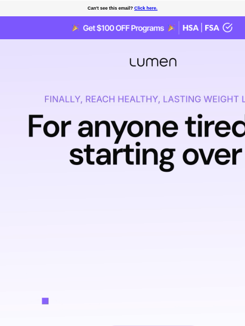 lumen newsletter: Get $100 off the plan that targets your metabolism...