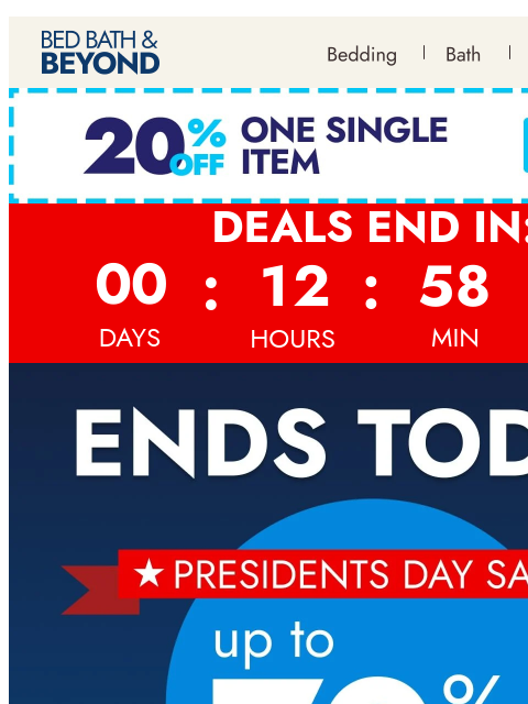 bedbathandbeyond newsletter: Up to 70% off ends today ⏰ 