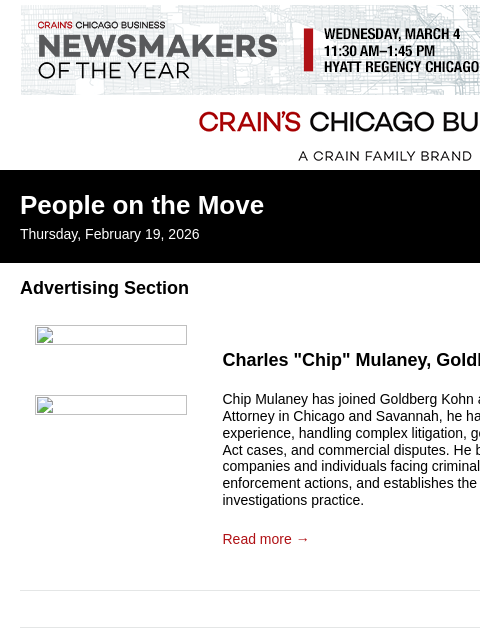 crainalerts newsletter: Crain's Chicago Business - People on the Move