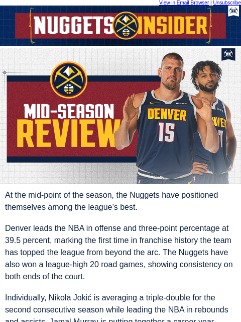 thedenvernuggets newsletter: Mid-Season Check-In: Nuggets Leading the Way