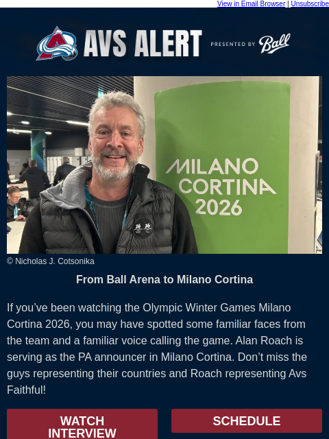 thecoloradoavalanche newsletter: 🏔️ A Familiar Avs Voice at the Olympic Winter Gam...