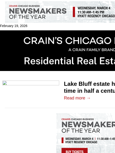 crainalerts newsletter: Lake Bluff estate hits the market for first time i...