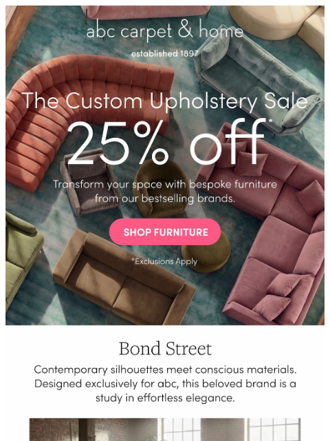 abchome newsletter: Save 25% on bestselling furniture!