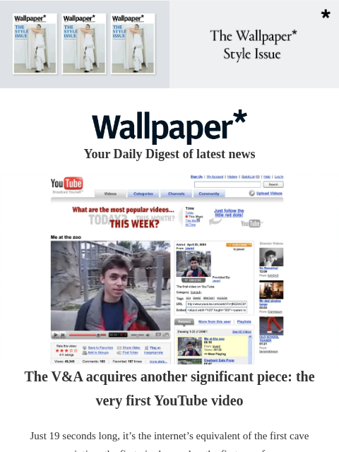 futureplc newsletter: See very first YouTube video, at V&A