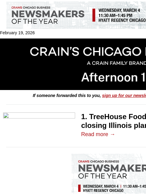 crainalerts newsletter: TreeHouse Foods slashing more jobs