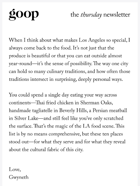 goop newsletter: the Thursday newsletter