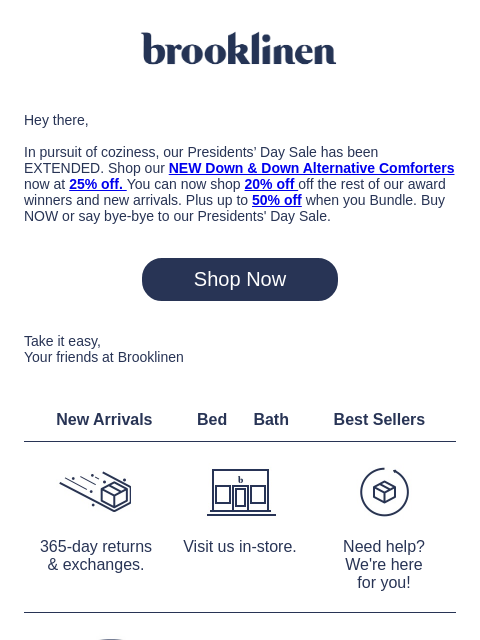 brooklinen newsletter: Presidents’ Day Sale’s Still On.