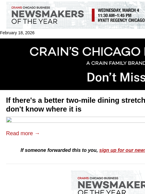 crainalerts newsletter: Hot dining stretch bounces back
