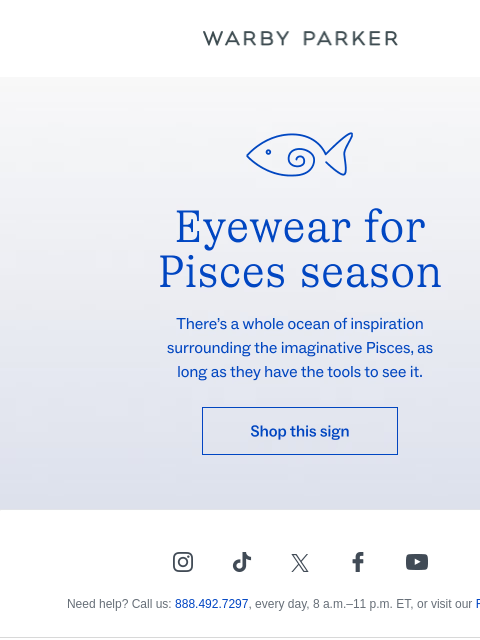 warbyparker newsletter: See like a Pisces