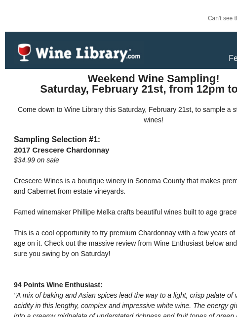 winelibrary newsletter: Stop in this Saturday to taste a remarkable line-u...