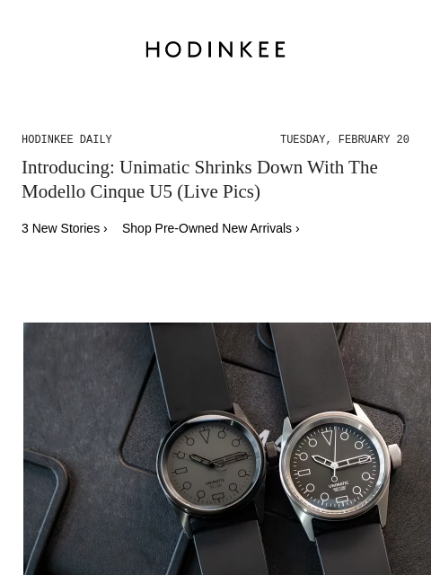 Today on Hodinkee... Introducing: Unimatic Shrinks Down With The Modello Cinque U5 (Live Pics) | Hodinkee Daily – Tuesday, February 20 | Introducing: Unimatic Shrinks Down With The Modello Cinque U5 (