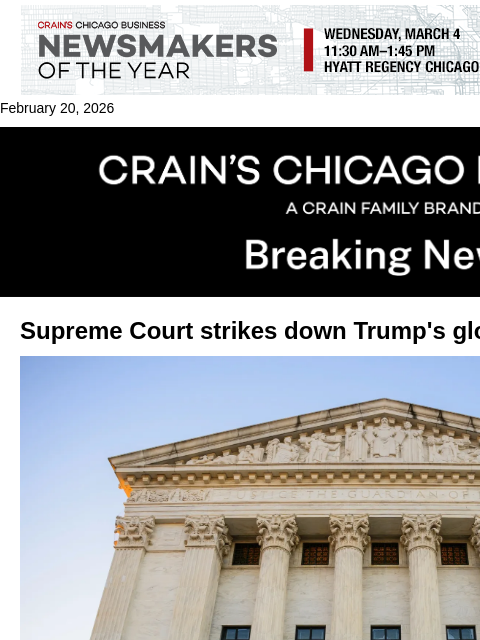 crainalerts newsletter: Trump tariffs struck down at Supreme Court