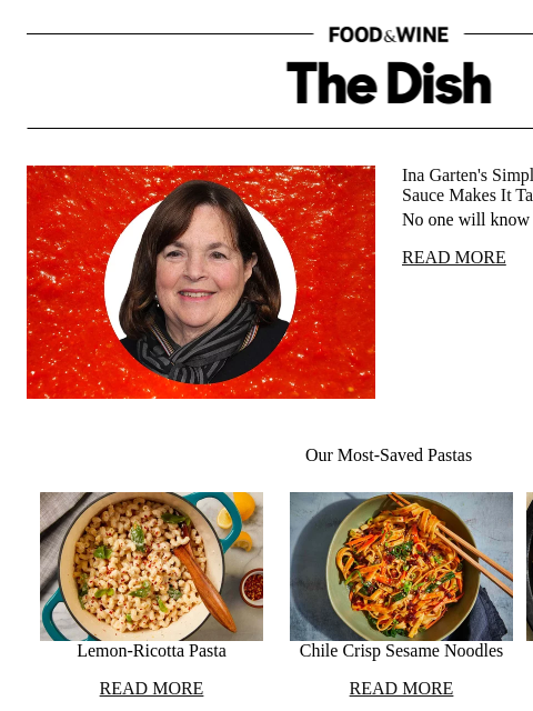 foodandwine newsletter: Ina Garten's Simple Upgrade for Jarred Pasta Sauce
