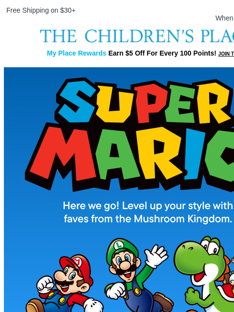 childrensplace newsletter: Power Up Their Style with Super Mario 🍄