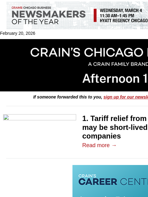crainalerts newsletter: Tariff relief may be short-lived