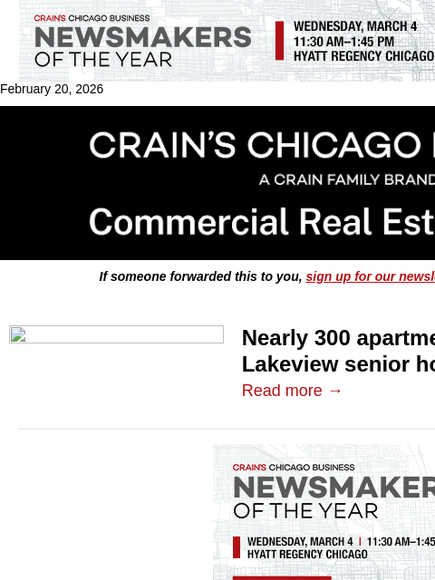 crainalerts newsletter: Nearly 300 apartments planned for Lakeview