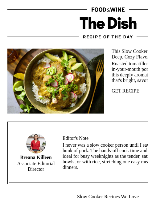 foodandwine newsletter: Slow Cooker Chile Verde