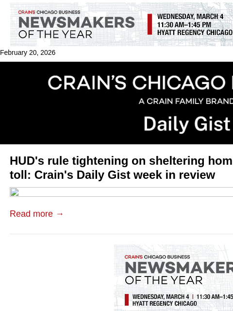 crainalerts newsletter: HUD's rule tightening on sheltering homeless peopl...