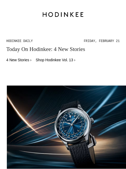 Today on Hodinkee... Introducing: Frederique Constant x Watch Angels Worldtimer Manufacture Limited Edition | Hodinkee Daily – Friday, February 21 | Today On Hodinkee: 4 New Stories 4 New Stories ›