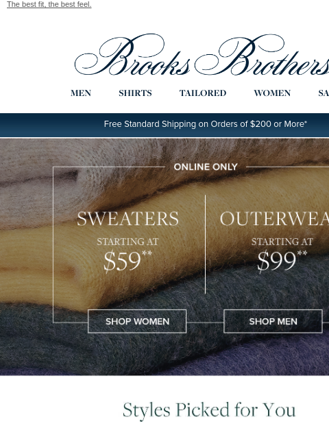 brooksbrothers newsletter: Limited time: $59 sweaters + $99 Men's outerwear