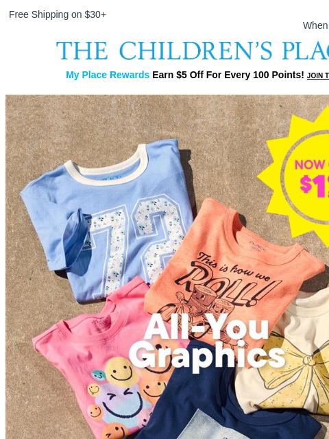childrensplace newsletter: Tees With All the Good Vibes $1.99 & up ☀️