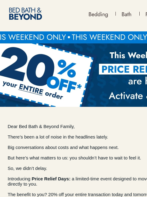bedbathandbeyond newsletter: Introducing: Price Relief Days