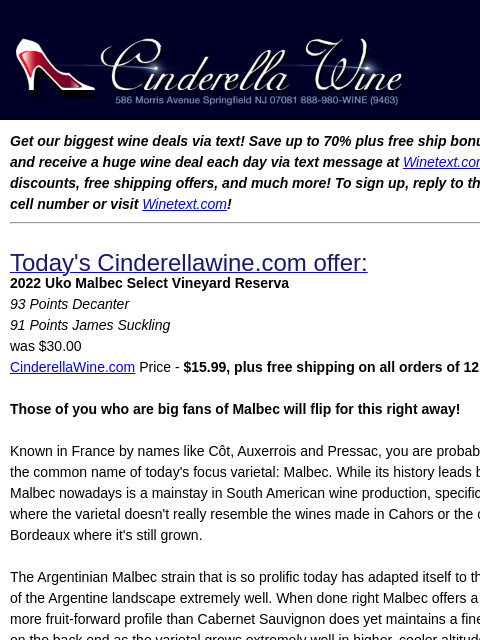 winelibrary newsletter: 2022 Uko Malbec Select Vineyard Reserva (93 D, 91 ...