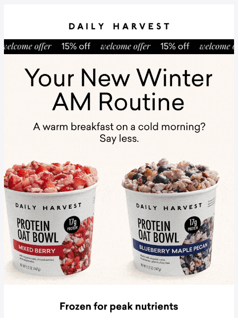 daily-harvest newsletter: Under 3 min prep + 16g+ of protein