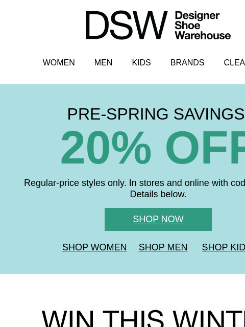 dsw newsletter: A few hours left: 20% OFF