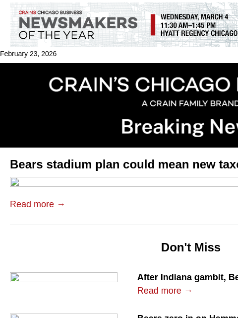 crainalerts newsletter: Indiana's Bears plan could bump up tax bills