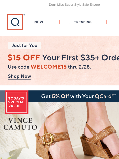 qvcemail newsletter: Rise Up in Vince Camuto Wedges + Get $15 Off