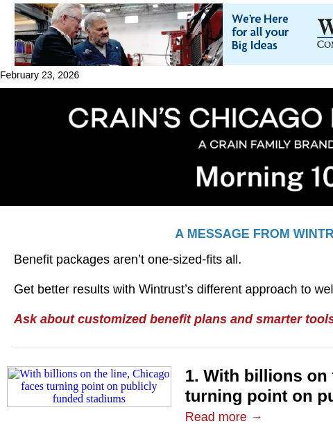 crainalerts newsletter: The $14 billion question facing Chicago