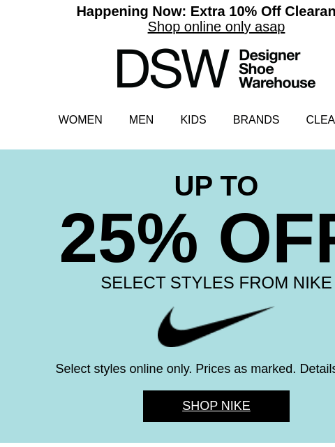 dsw newsletter: Snag up to 25% off select Nike