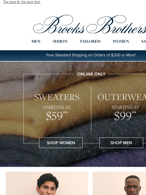 brooksbrothers newsletter: Ends tomorrow: $59 sweaters + $99 Men's outerwear