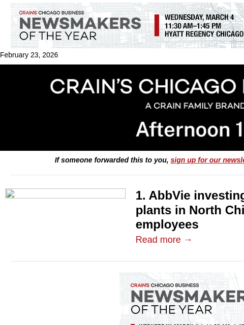 crainalerts newsletter: AbbVie's $380M expansion