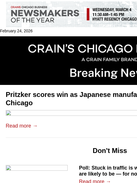 crainalerts newsletter: Japanese manufacturer expanding to Chicago