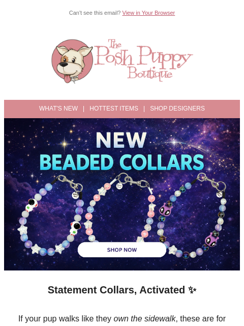 poshpuppyboutique newsletter: New Beaded Collars Have Landed ✨