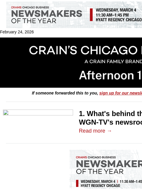 crainalerts newsletter: WGN layoffs highlight merger pressure