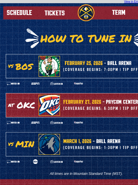 thedenvernuggets newsletter: Tune In as the Nuggets Take On the Celtics, Thunde...