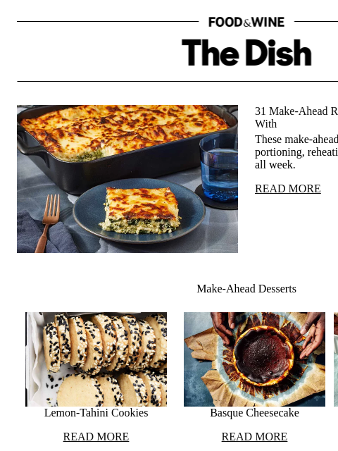 foodandwine newsletter: 31 Make-Ahead Recipes You Won't Get Bored With