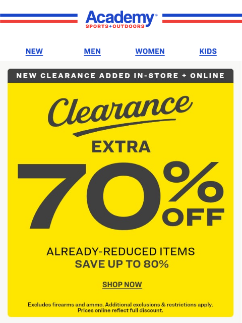 academy newsletter: This Is Big! Extra 70% OFF Clearance
