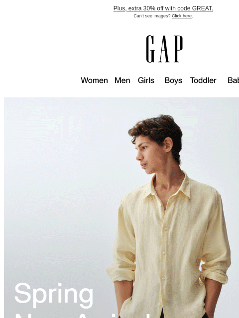 gap newsletter: Get your spring lineup ready with up to 50% off si...