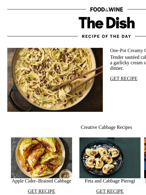 foodandwine newsletter: One-Pot Creamy Cabbage Pasta